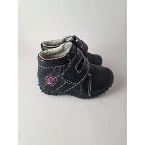 Outbak's Toddler Boys Black Leather Ankle Boots Size 6 Hook & Loop Walking Shoes